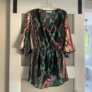 Elan - Tribal Romper in Black & Teal - Medium